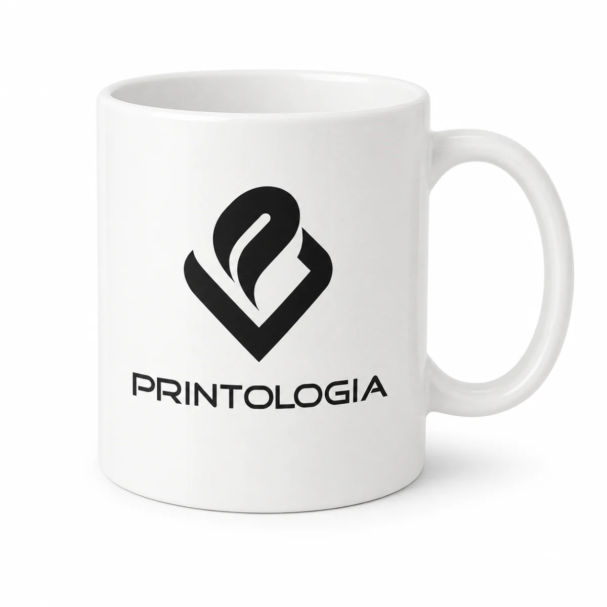 Taza blanca personalizada con el logo de Printología